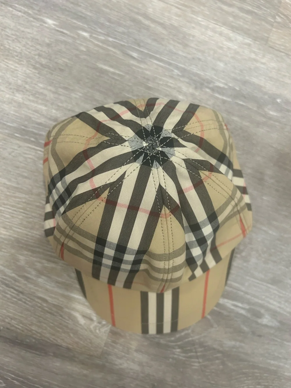 Burberry Tan Plaid Kids Baseball Cap with Red Accent